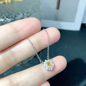 925 Silver Charm Necklace for Girl 4mm*5mm 0.4ct Natural Yellow Sapphire Pendant 18K Gold Plated Genuine Sapphire Jewelry