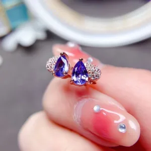 Fashion Heart Earrings with Germstone 4mm*6mm VVS Grade Natural Tanzanite Stud Earrings 925 Silver Tanzanite Jewelry