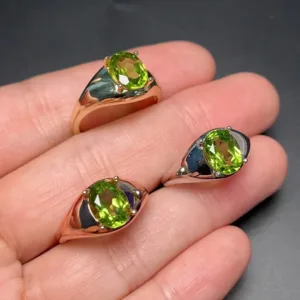 Guarantee Real Sterling Silver Peridot Ring for Office Woman 7mm*9mm 1ct Natural Peridot 925 Silver Ring with 18K Gold Plating