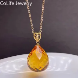 13mm*16mm VVS Grade Citrine Gold Pendant for Party Wholesale Real 18K Yellow Gold Citrine Pendant for Wedding